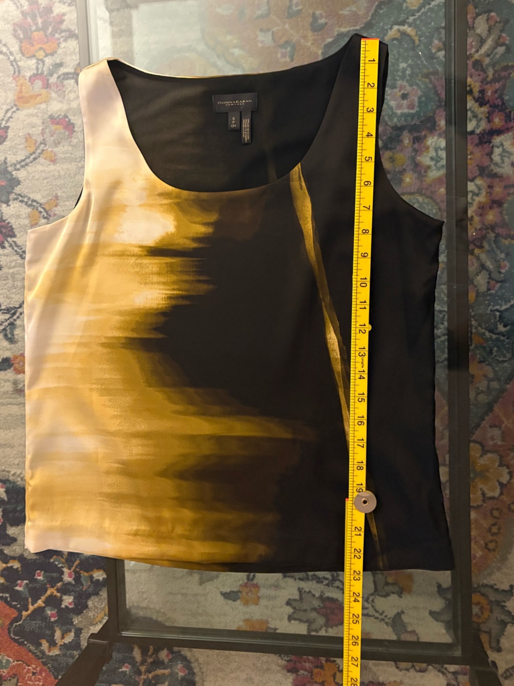 Donna Karan Black and Gold Abstract Scoop Neck Camisole Tank, Small (EUC) - Picture 5 of 8
